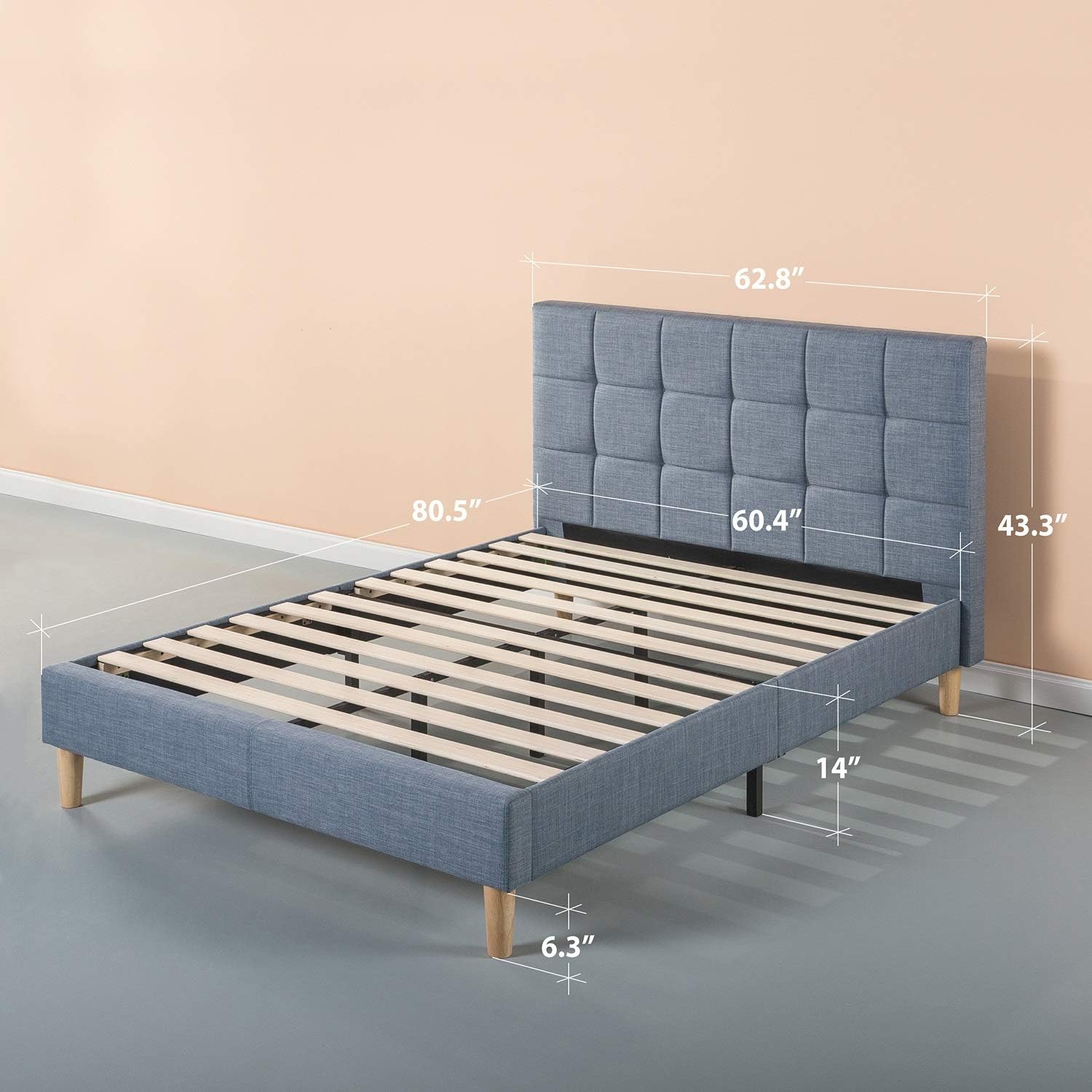 ZINUS Lottie Upholstered Platform Bed Frame, Blue Slate, Queen - $140