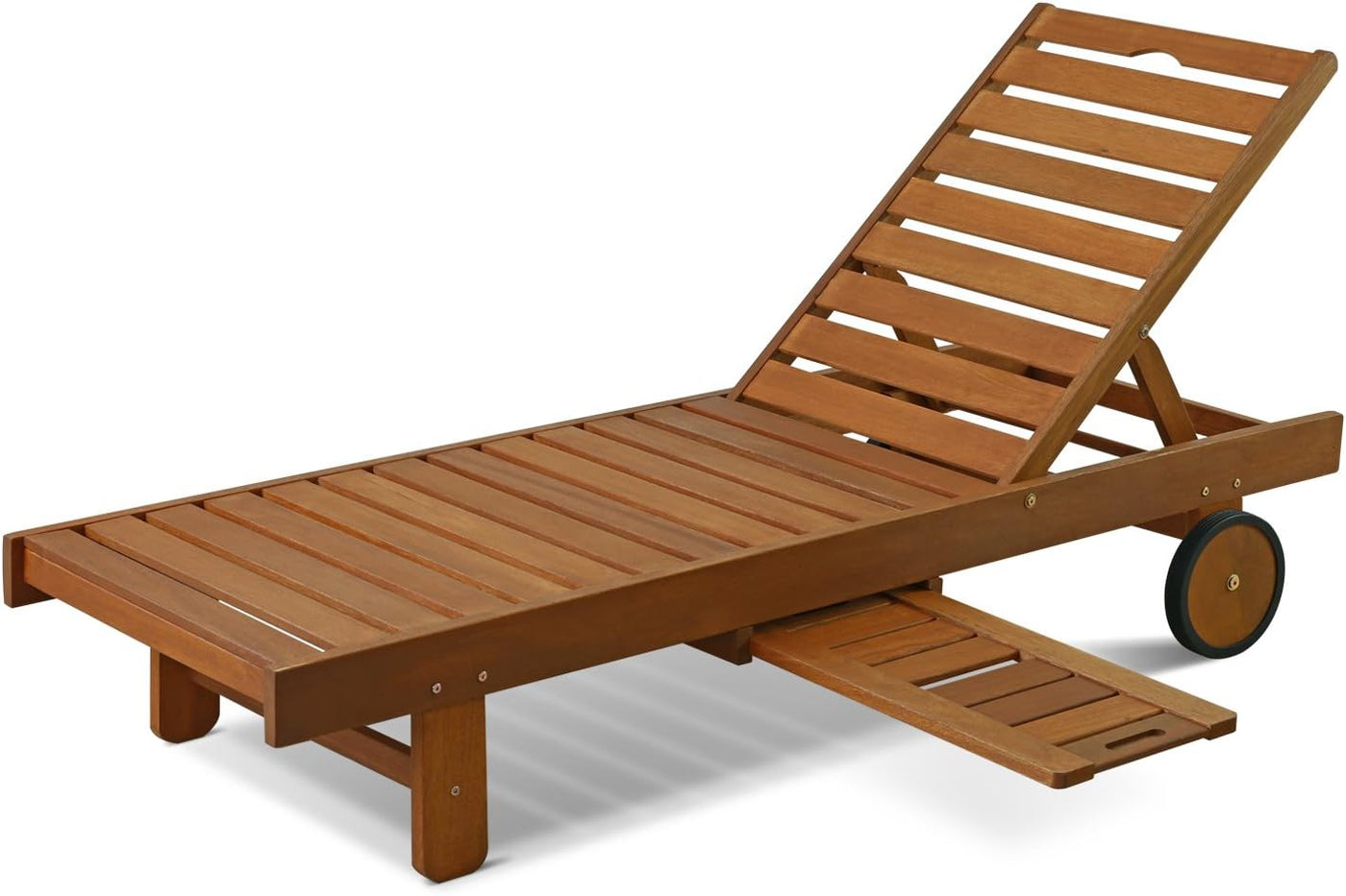 Outdoor Hardwood Patio Furniture Sun Lounger with Tray in Teak Oil, Natural - $110