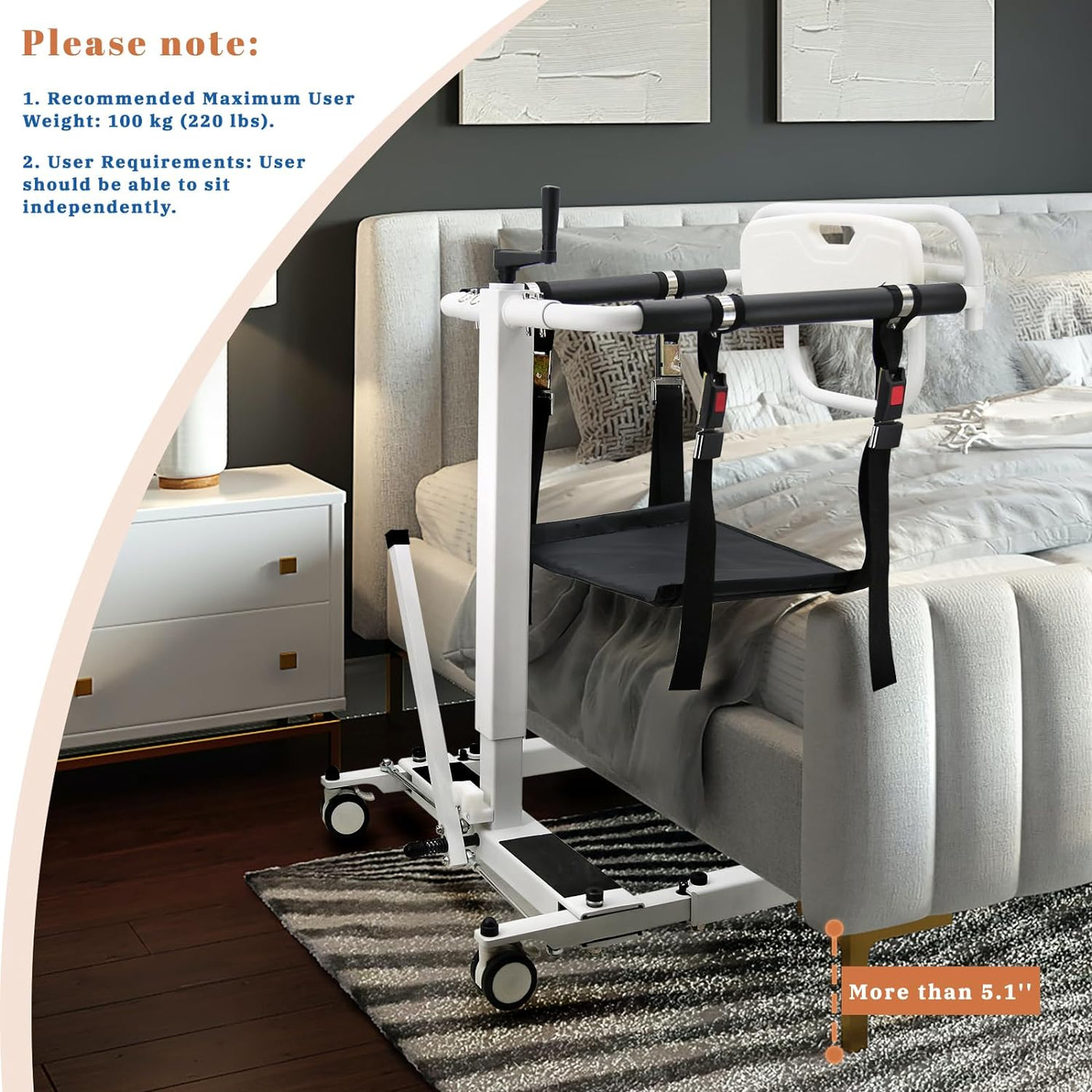 Patient Lift Wheelchair, Adjustable Patient Lift Transfer Chair w/ Upgrade Cushion - $320