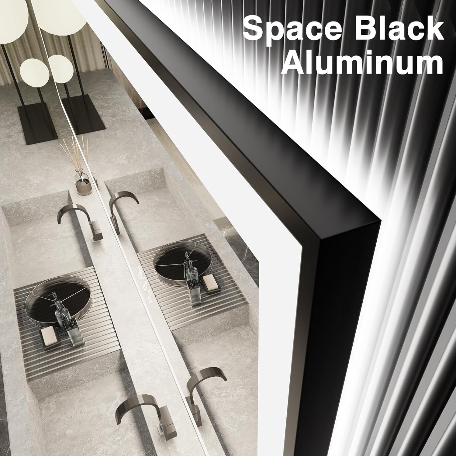 55x36 LED Bathroom Mirrors for Wall -Black Aluminum Trim (Front and Backlit) - $320