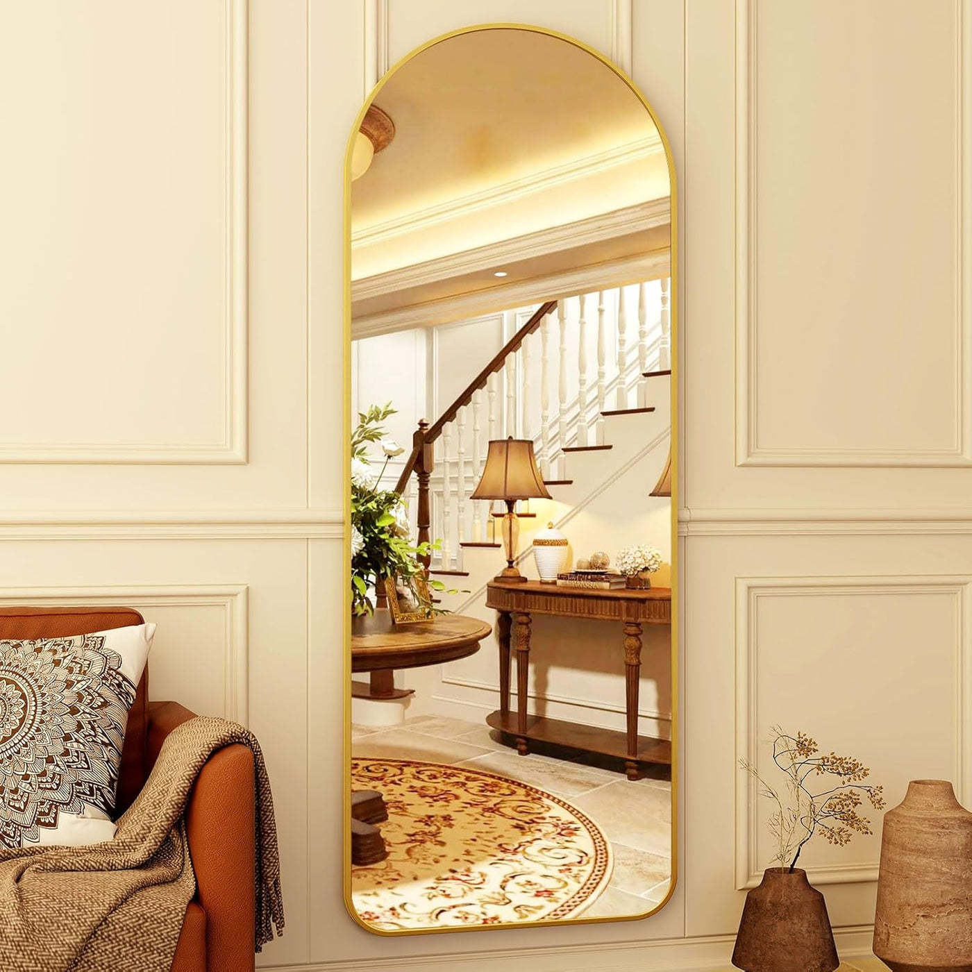 HARRITPURE 64"x21" Arched Full Length Mirror Floor Mirrors,Gold - $45