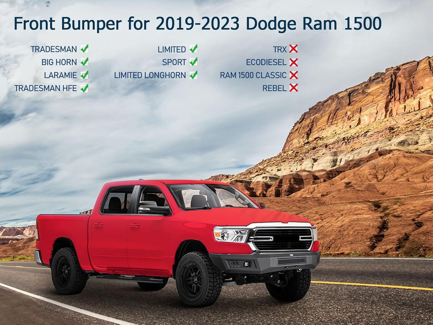 Hooke Road 19-24 Ram 1500 Full-Width Front Bumper for for Dodge Ram 1500 2019-2024 - $300