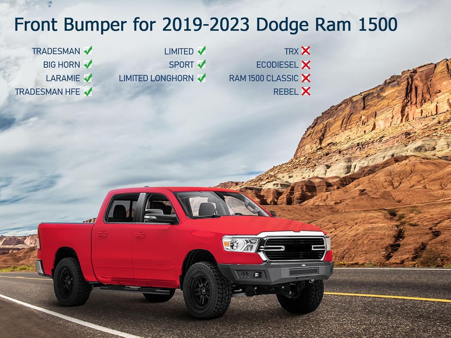 Hooke Road 19-24 Ram 1500 Full-Width Front Bumper for for Dodge Ram 1500 2019-2024 - $300