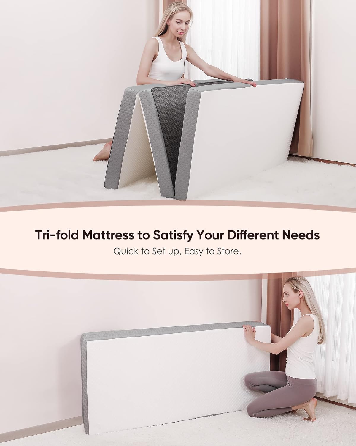 Forias Folding Mattress, Trifold Memory Foam Mattress, 4 Inch, Queen