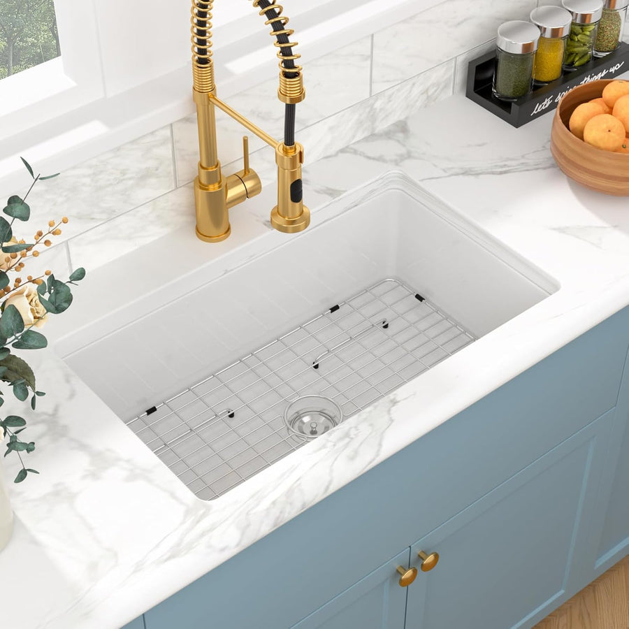 Sarlai 32 Inch White Undermount Sink Fireclay 32x19 Inch White Kitchen Sink - $190