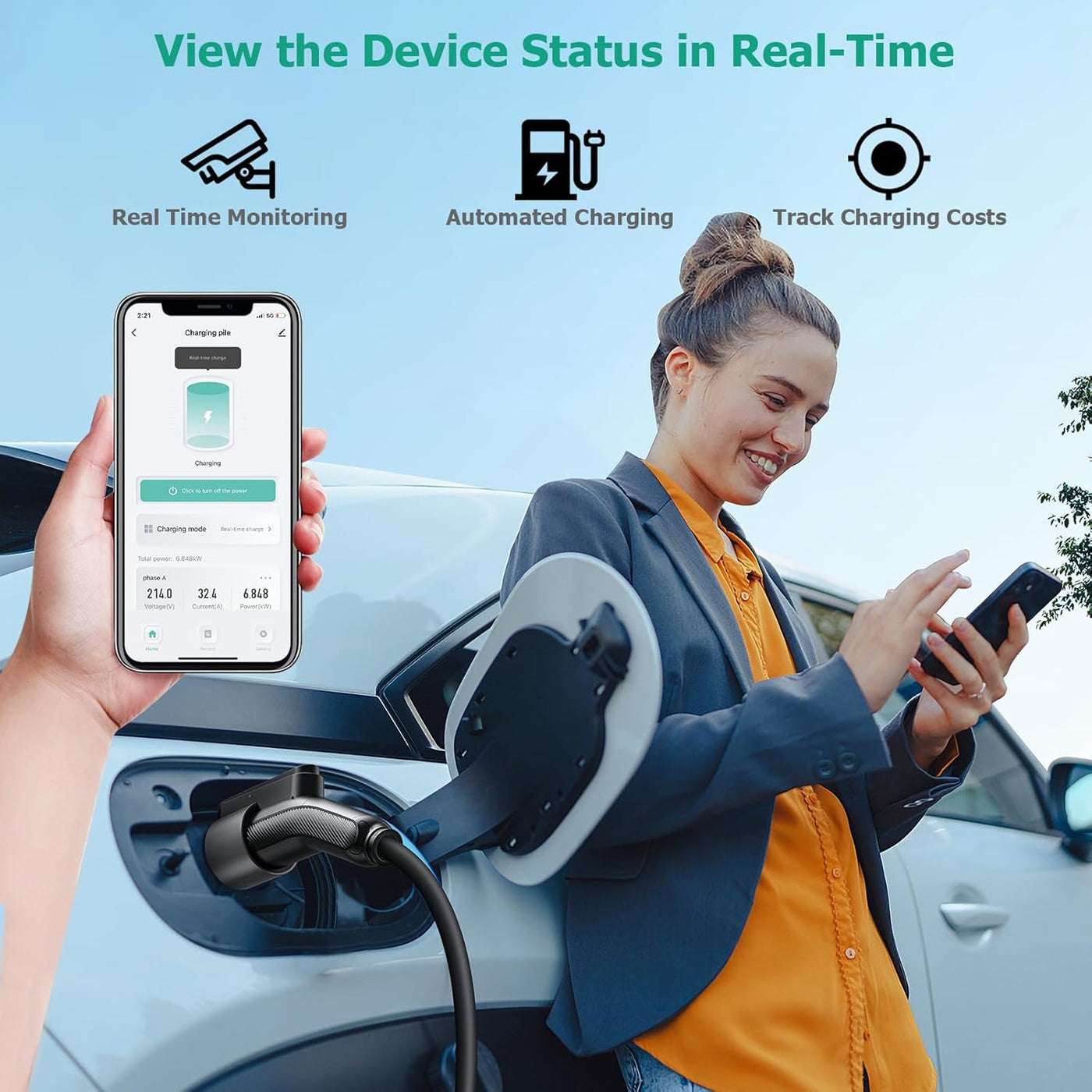 Level 2 EV Charger 48Amp, Indoor/Outdoor Electric Car Charger EVSE SAE J1772 - $225