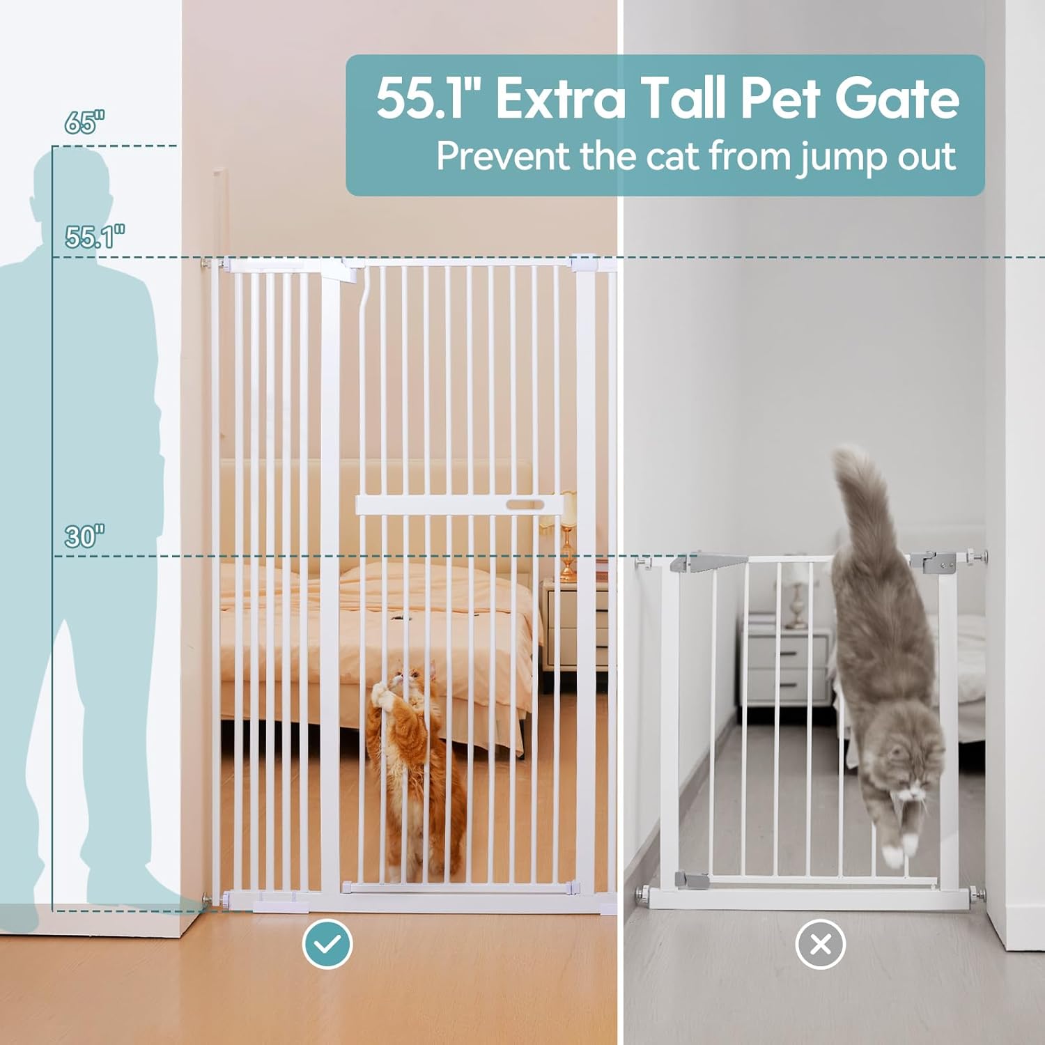 No Pawblems 55.1" Extra Tall Pet Gate for Cat/Dog, 29.9-44.4" Wide, White - $95