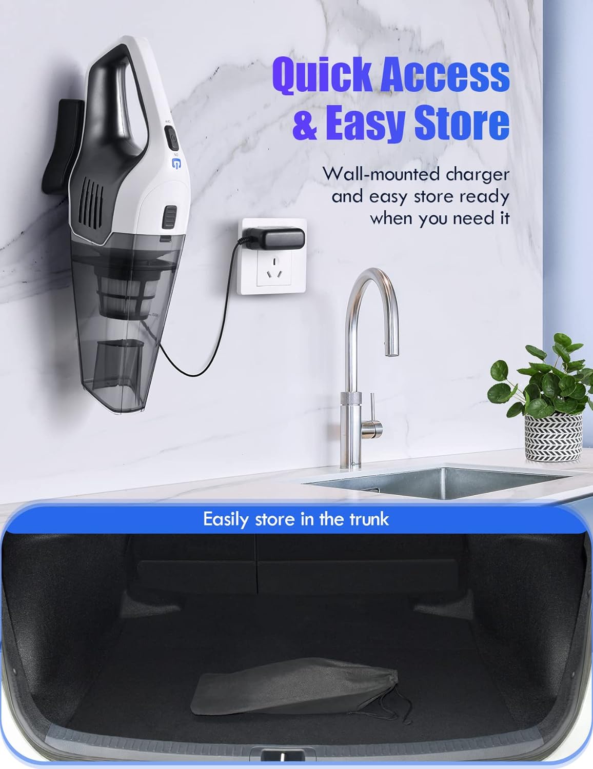 Handheld Vacuum, Wall-Mounted Rechargeable Powerful Cordless Vacuum - $40