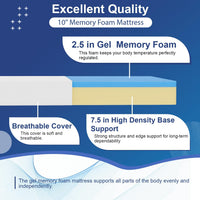 10 Inch Queen Mattress Memory Foam Mattress Gel Mattress Bed-in-a-Box - $95