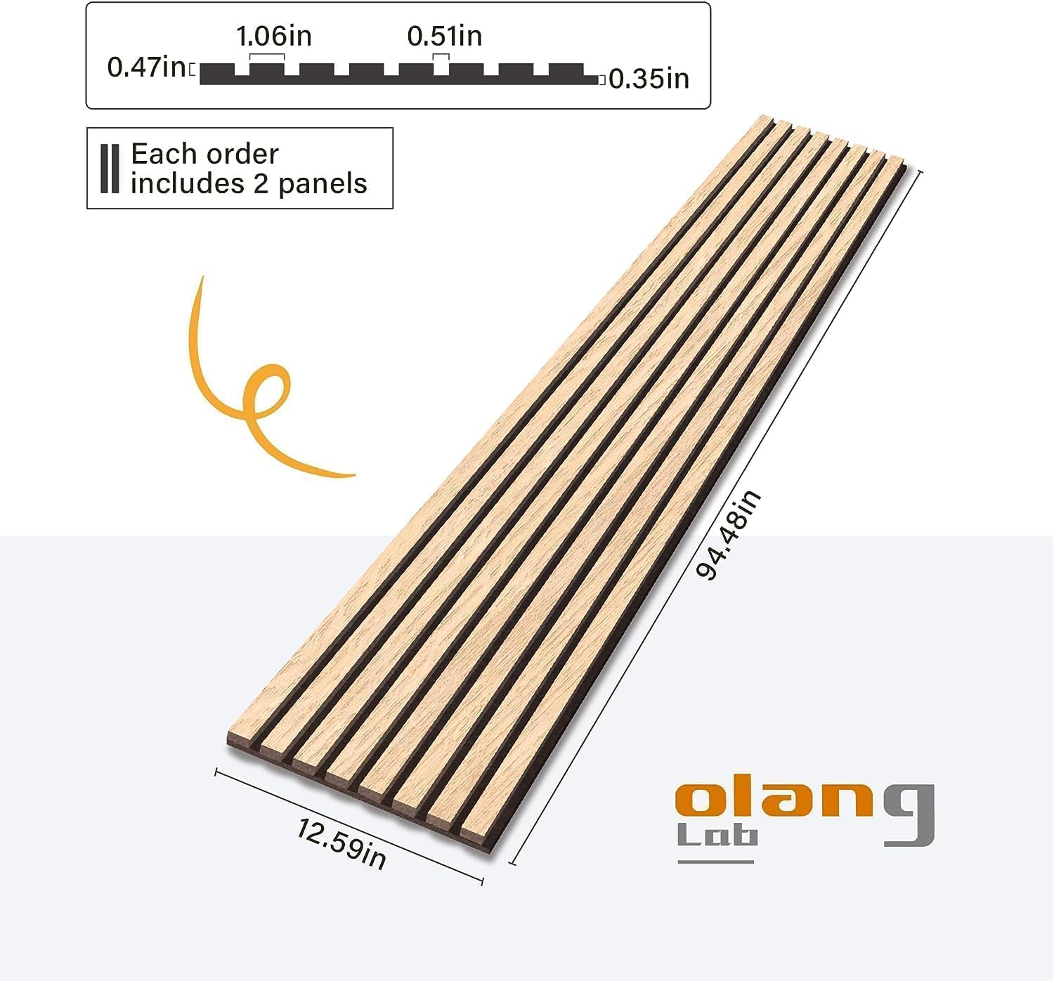 Olanglab Wood Slat Wall Panels, 2 Pack Wood Slats for Wall, 94.48"x 12.59"x 0.82" - $85