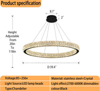 Modern LED Dimmable Crystal Chandelier 39.4" Ring Pendant Light - $240