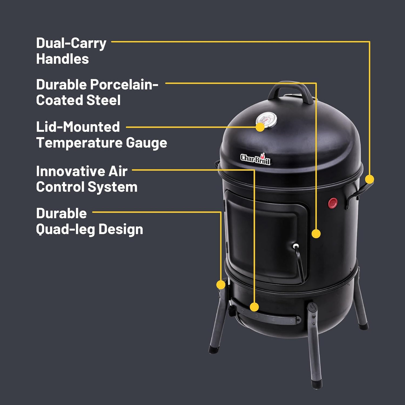 Char-Broil 20" Bullet Charcoal Smoker, Black - 18202076 - $150