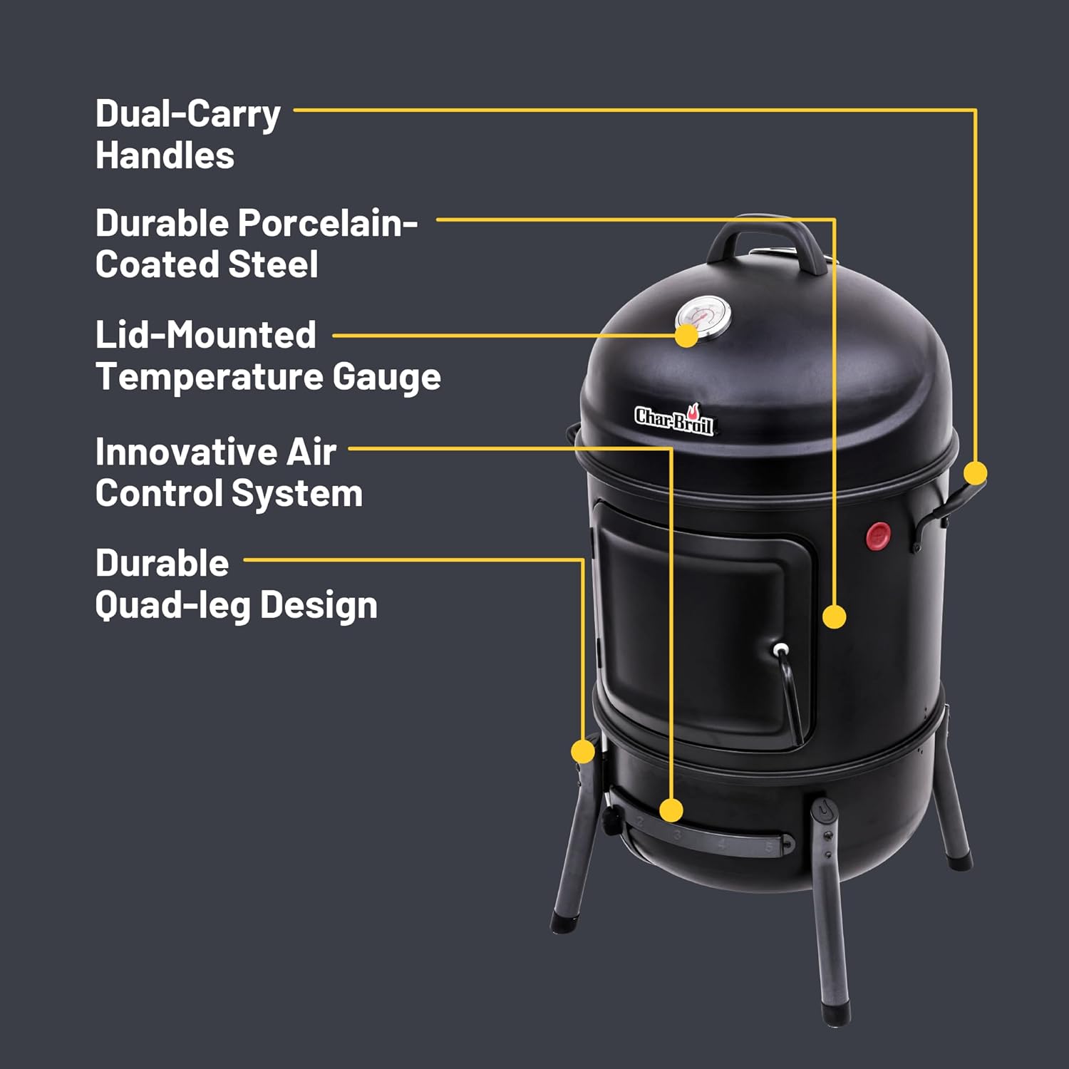 Char-Broil 20" Bullet Charcoal Smoker, Black - 18202076 - $150