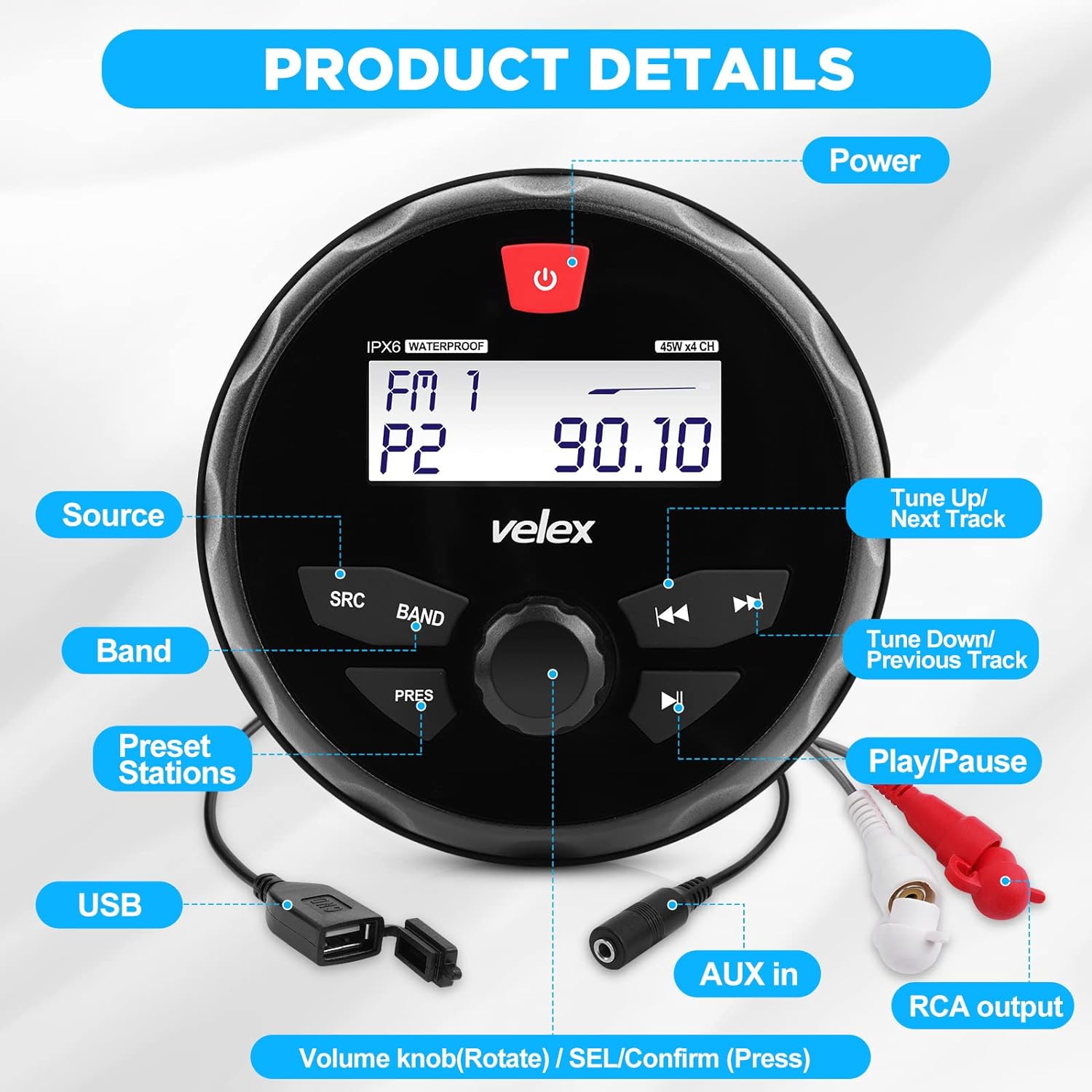 Velex Marine Stereo Speaker Package Bluetooth - $135
