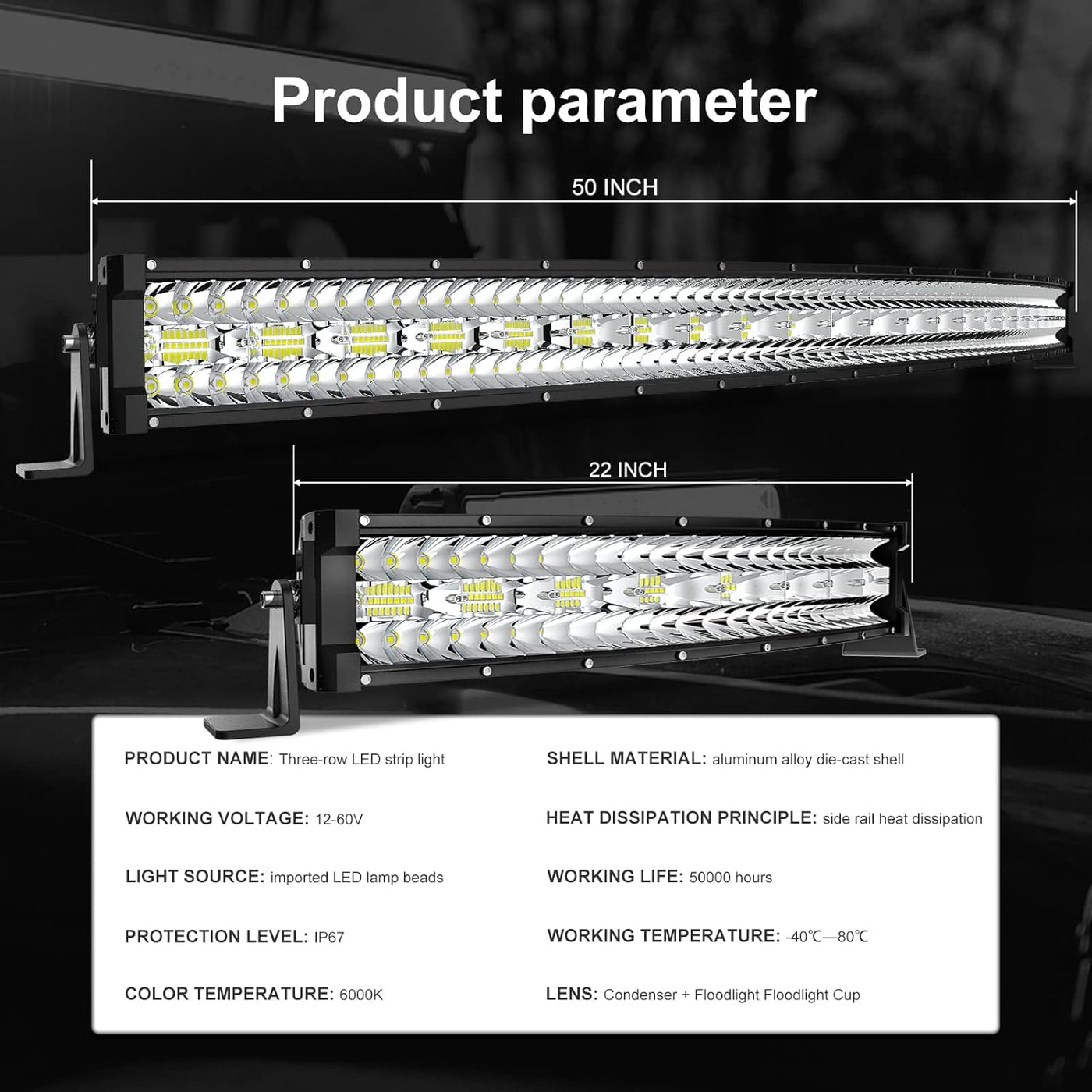 Led Light Bar 50 In 1032W+22 In 450W Curved Triple Row Spot Flood Combo Beam Light - $115