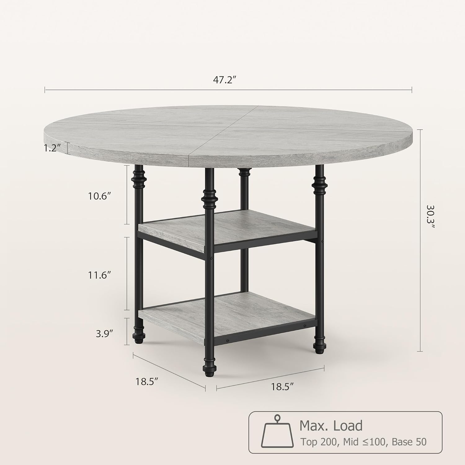 GarveeHome 47-Inch Round Dining Table for 4 with 1.59-Inch Thick Board - $95