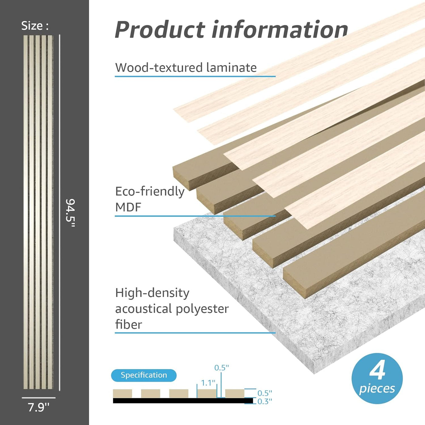 Art3d 4-Piece Wood Slat Acoustic Panels for Stylish Decor and Noise Reduction - $110