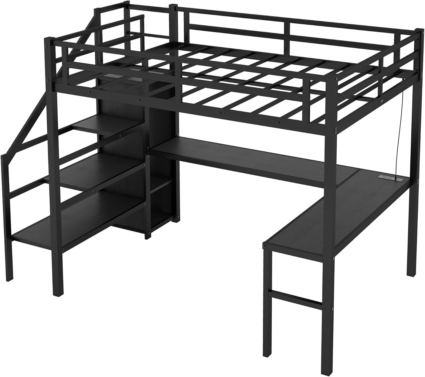 Full Size Metal Loft Bed with Desk and Wardrobe,Heavy Duty Loft Bed Frame - $225