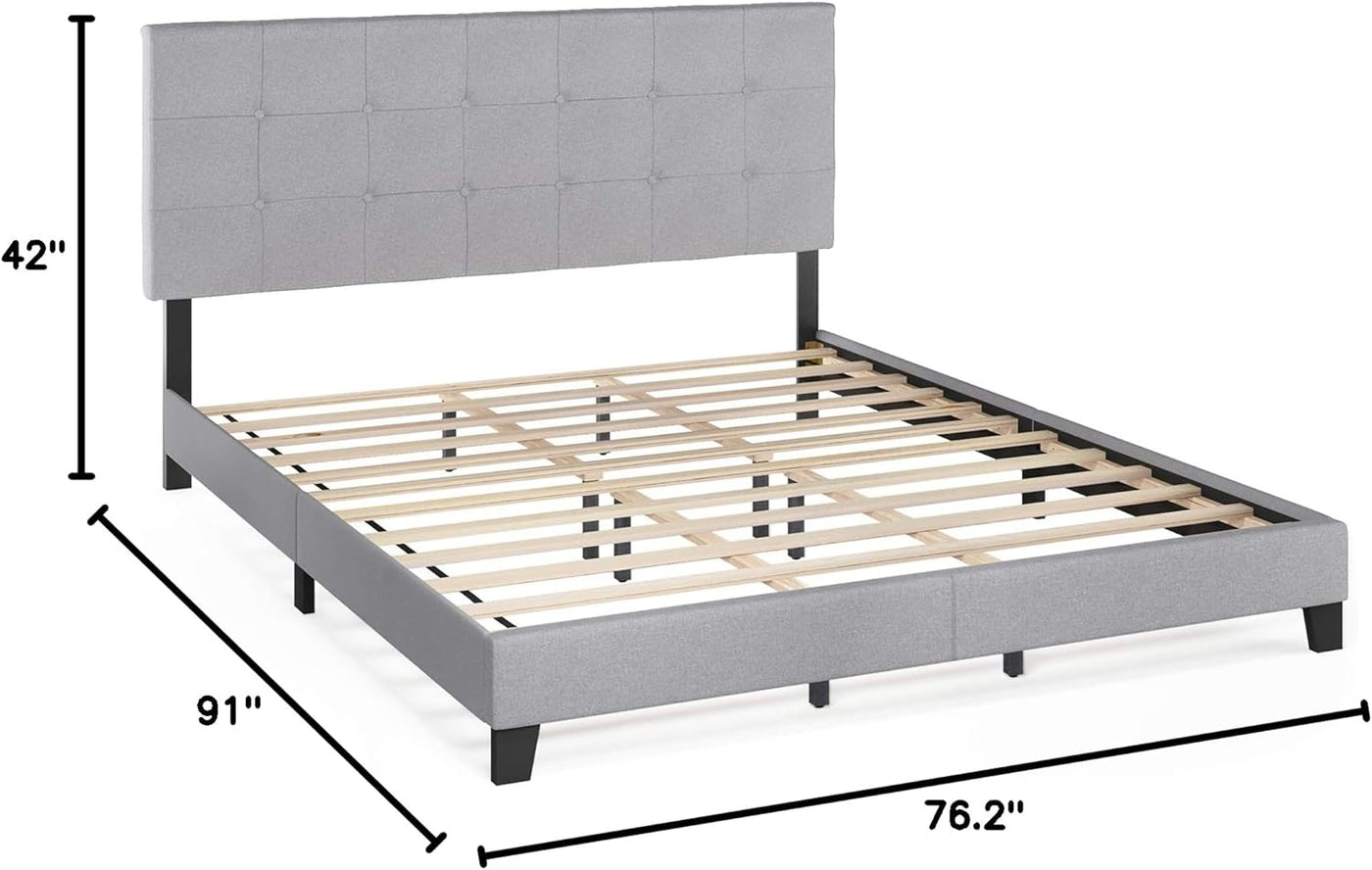 Furinno Laval Button Tufted Upholstered Platform Bed Frame, California King, Glacier - $125