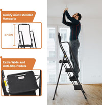 HBTower 4 Step Ladder with Handrails, 330 lbs Folding Step Stool, Black - $60