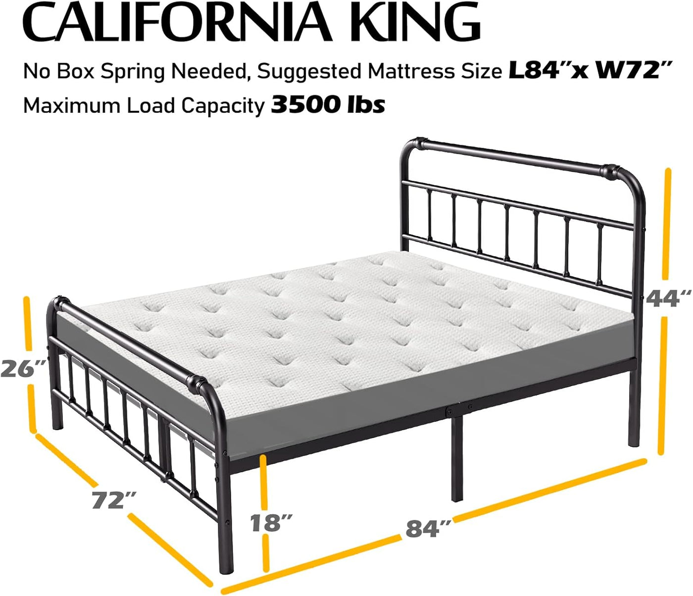 California King Bed Frame with Headboard and Footboard, 18 Inches High - $145