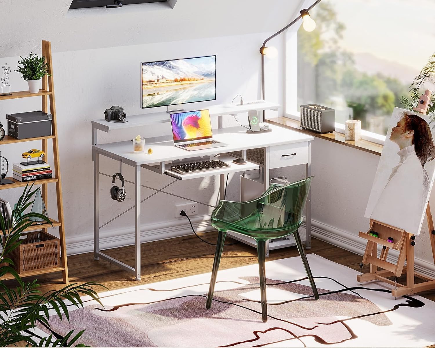 AODK Computer Desk with Keyboard Tray, 48 Inch Office Desk with Power Outlet - $120