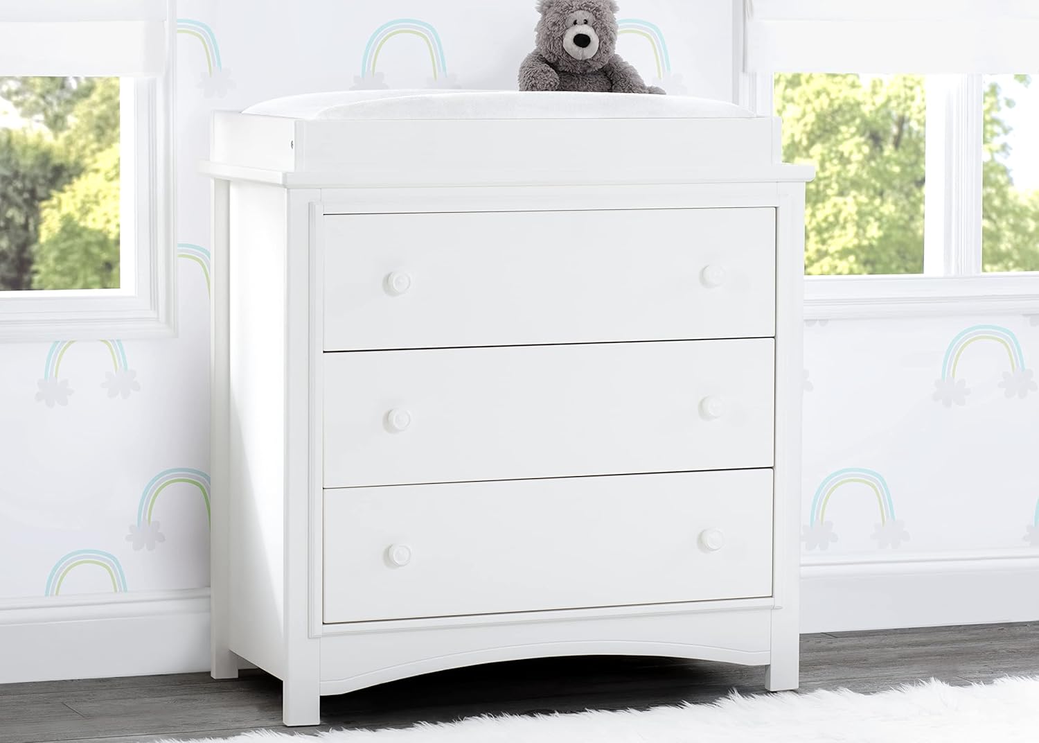 Delta Children Perry 3 Drawer Dresser with Changing Top, Bianca White - $170