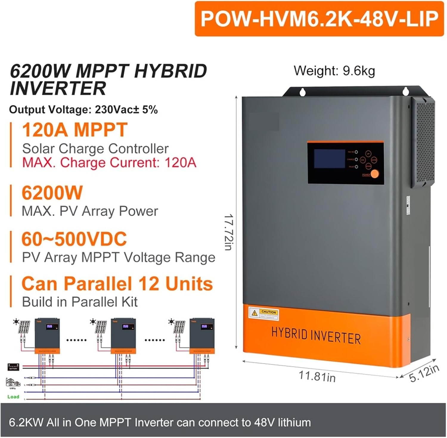6200W Hybrid Solar Inverter 48V 220V Off Grid Inverter with MPPT 120A Charger - $975
