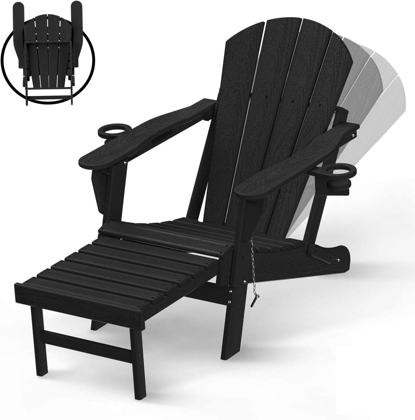 Folding Adirondack Chair with Adjustable Backrest & Ottoman, Wood Texture - $150