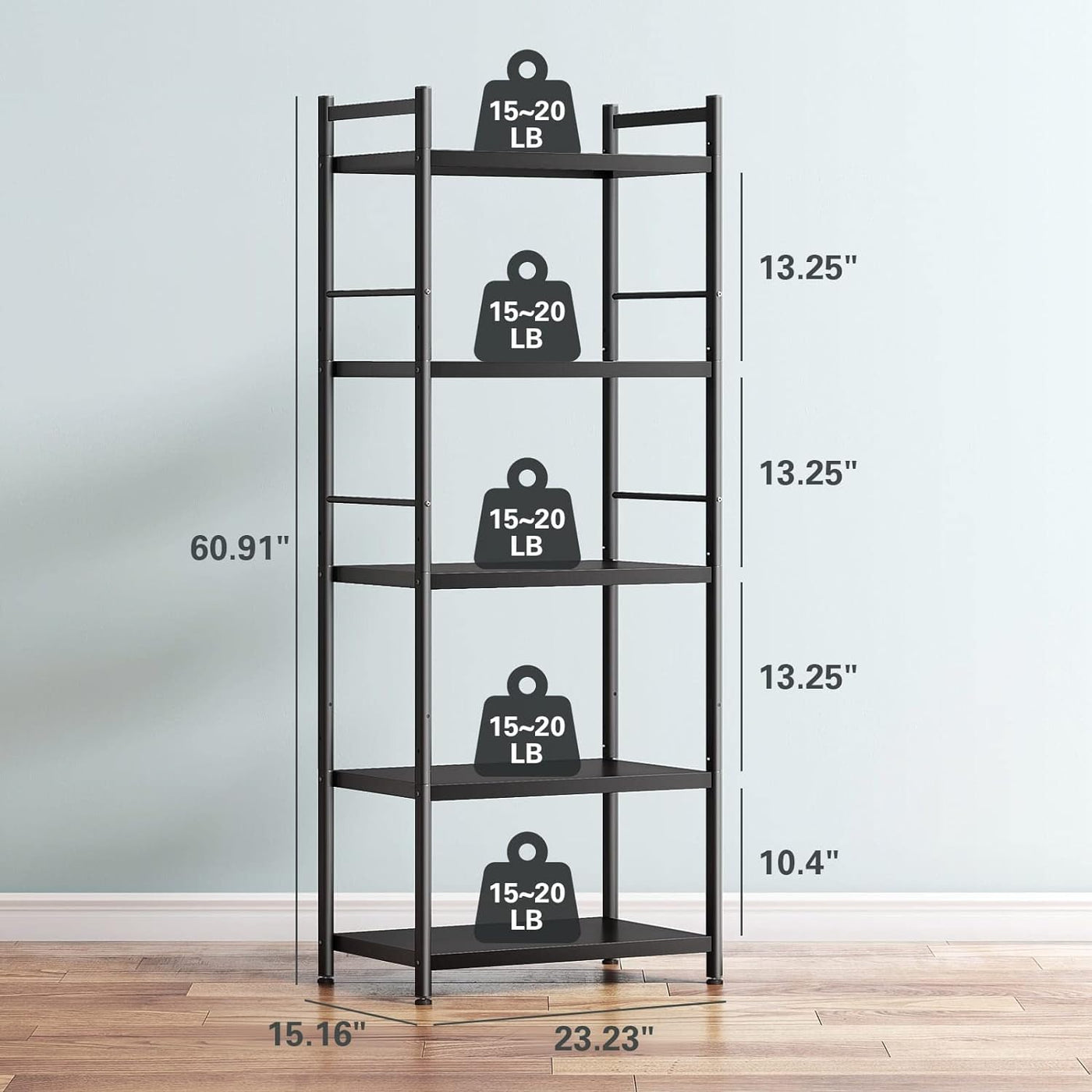 Denkee 5-Tier Bakers Rack for Kitchen with Storage, Industrial Microwave  Stand Oven Shelf, Free Standing Kitchen Storage Shelf Rack (23.62 L x 15.75  W