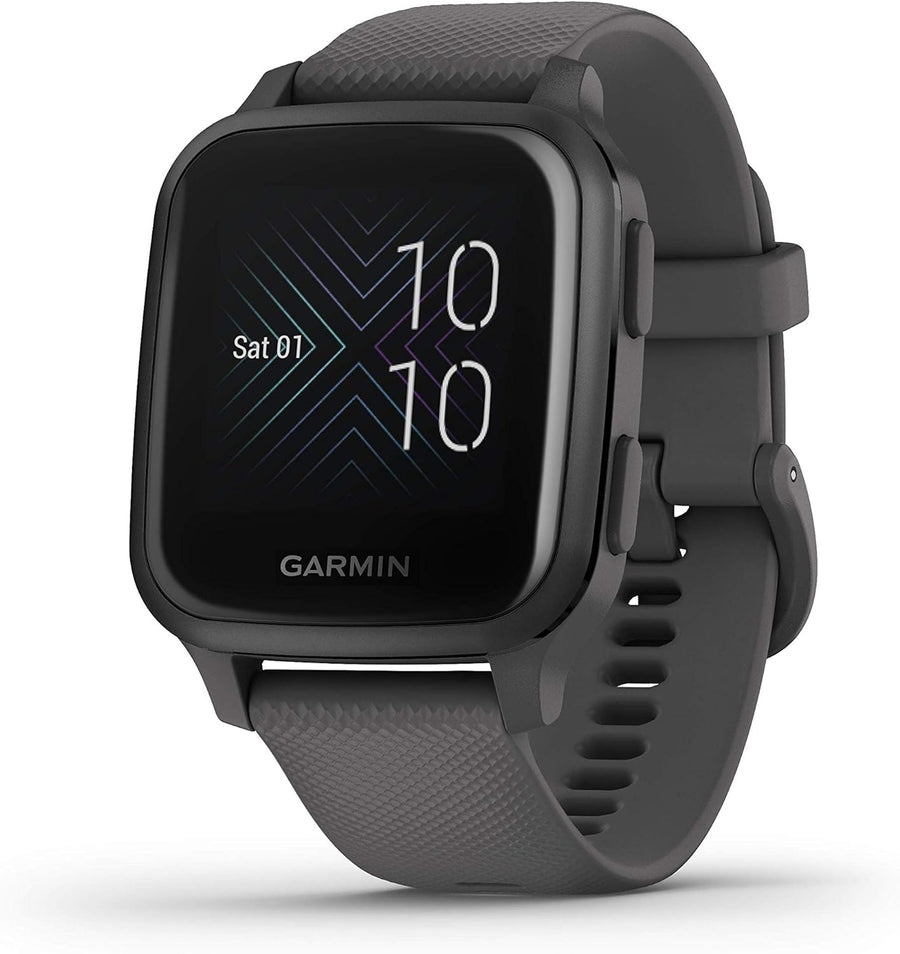 Garmin Venu Sq, GPS Smartwatch with Shadow Gray Case and Slate Silicone Band - $135