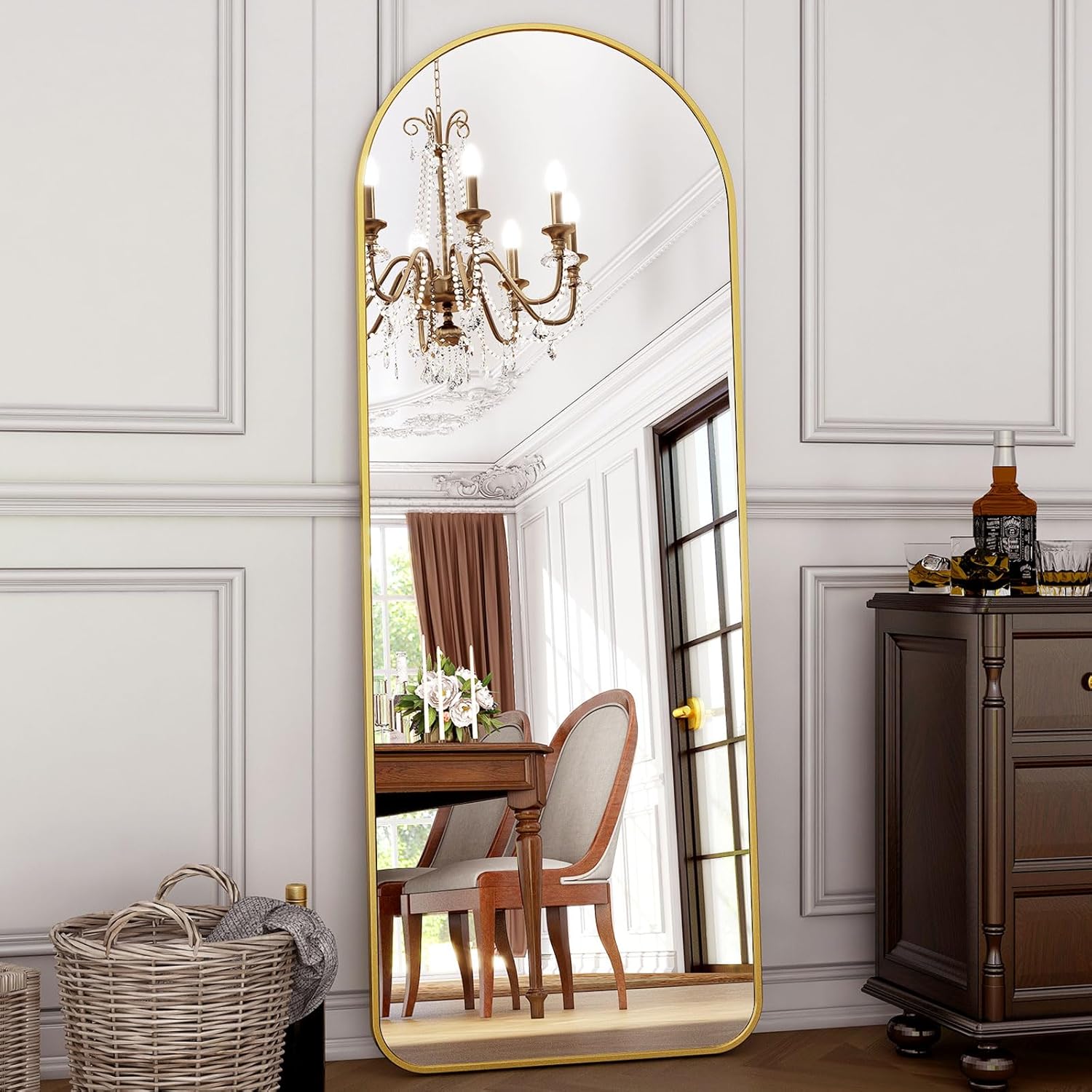 HARRITPURE 64"x21" Arched Full Length Mirror Floor Mirrors,Gold - $45