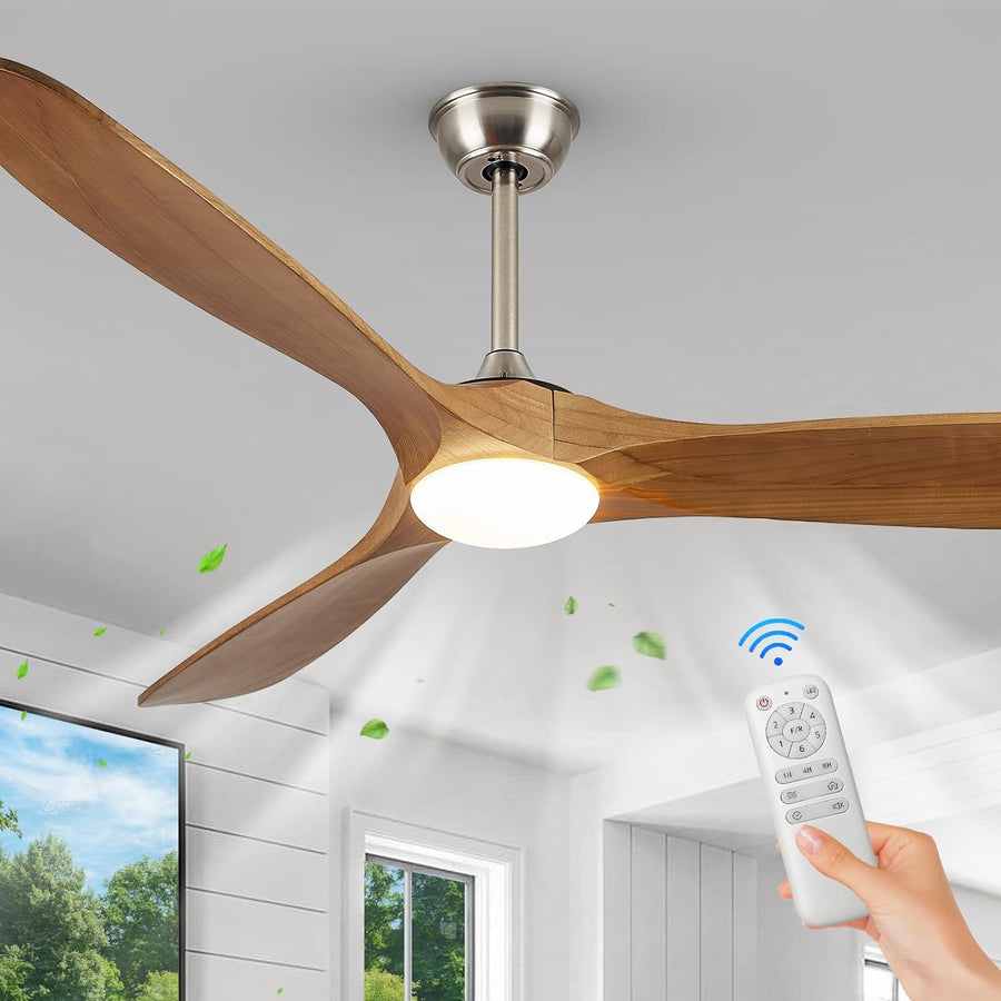 FookChak 60” Natural Wood Ceiling Fan with Lights - $145