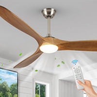 FookChak 60” Natural Wood Ceiling Fan with Lights - $145