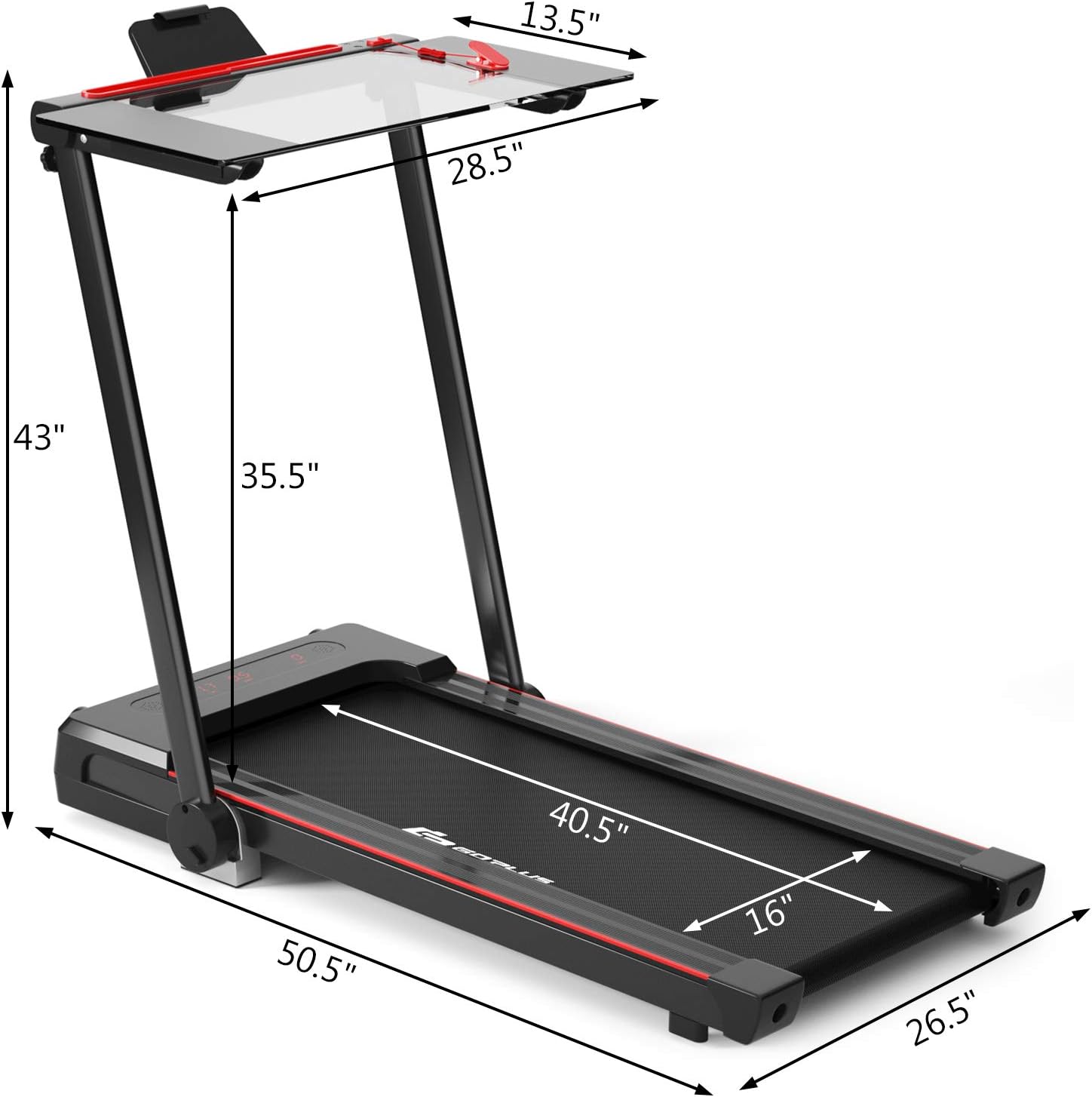 Goplus 3-in-1 Treadmill with Large Desk, 2.25HP Folding Electric Treadmill - $220