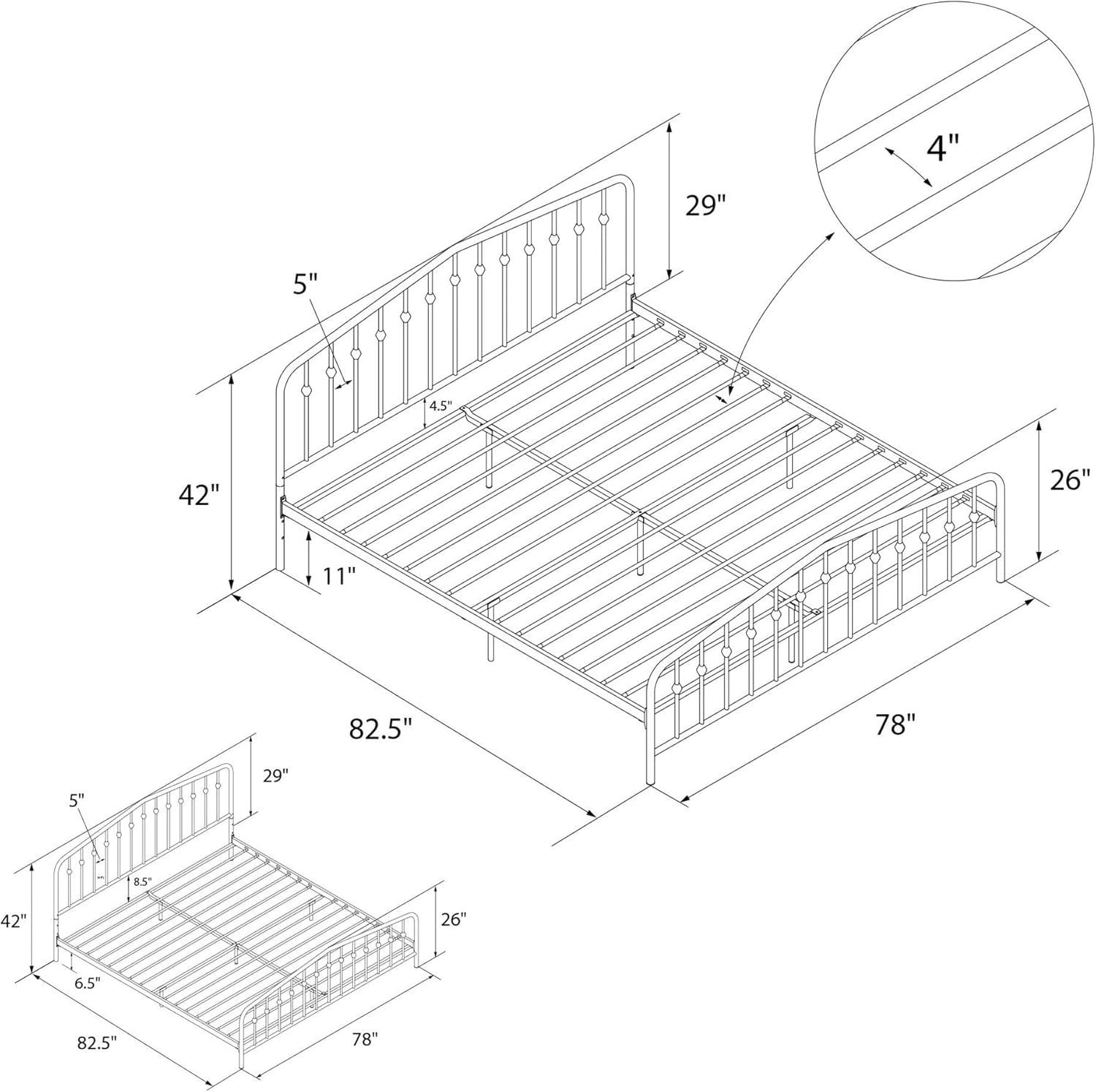 Novogratz Bushwick Metal Platform Bed Frame with Headboard, King, Gunmetal Grey - $140