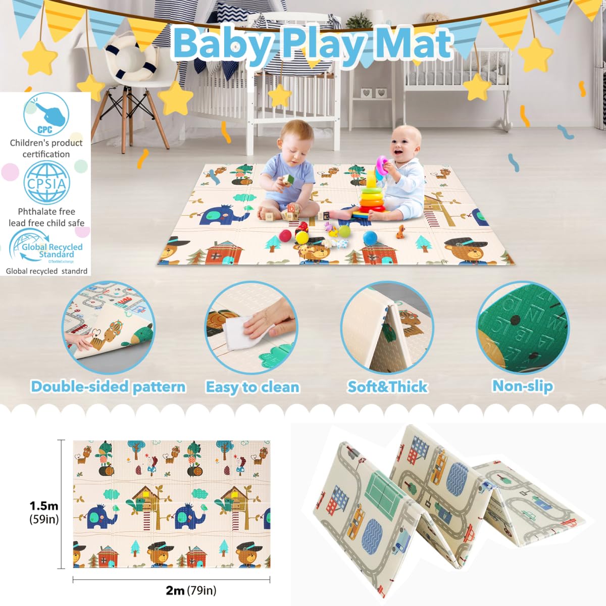Baby Playpen with Mat, 79"x59" Extra Large Playpen for Babies and Toddlers - $65