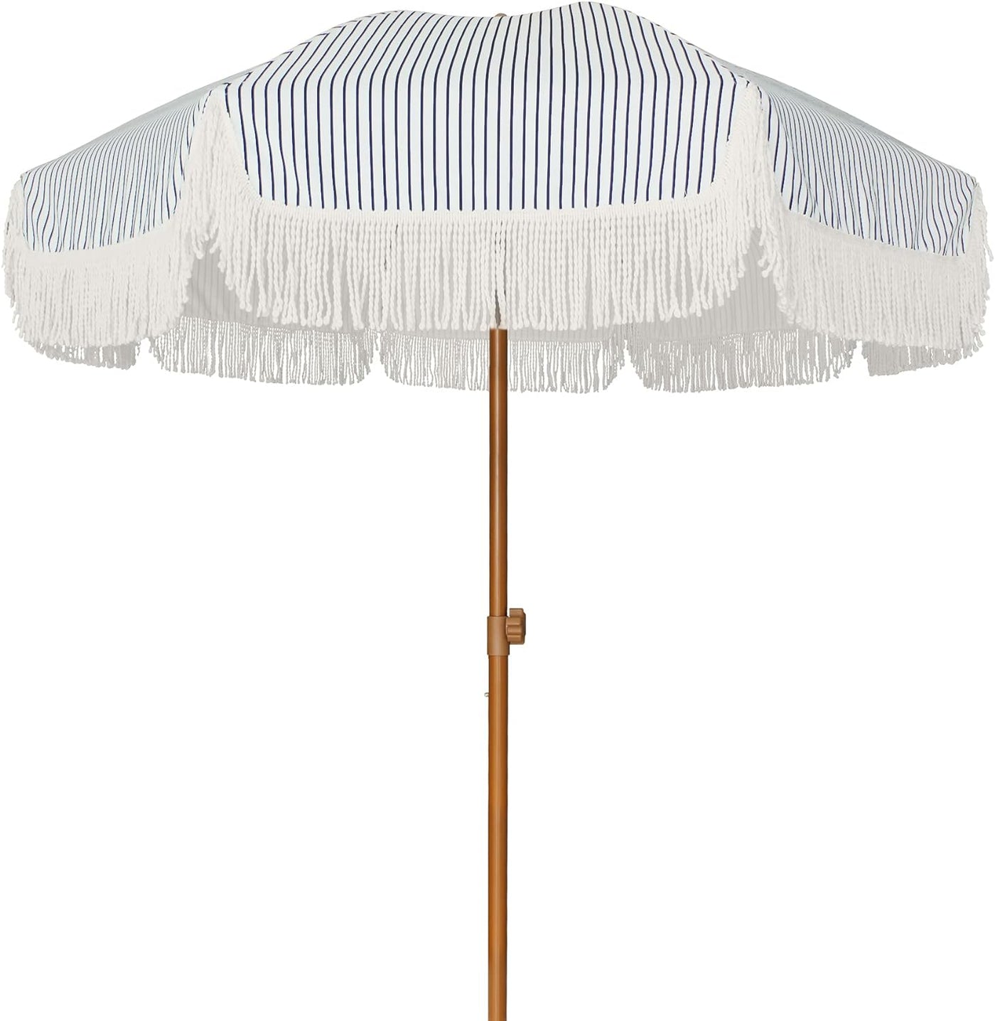 AMMSUN 7ft Patio Umbrella with Fringe Navy Blue Stripes - $55
