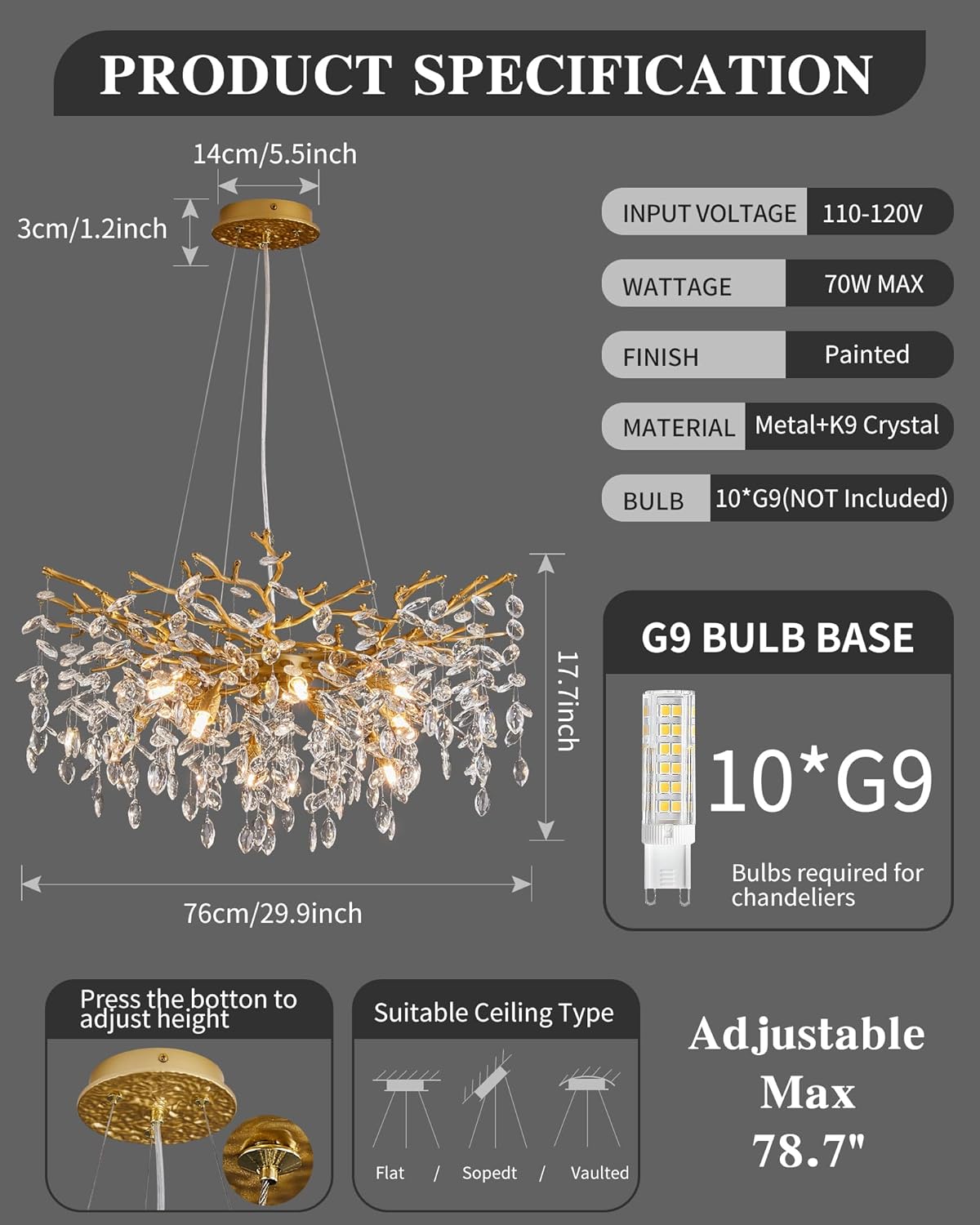 Modern Tree Branch Crystal Chandelier Luxury Gold Crystal Pendant Lighting - $195