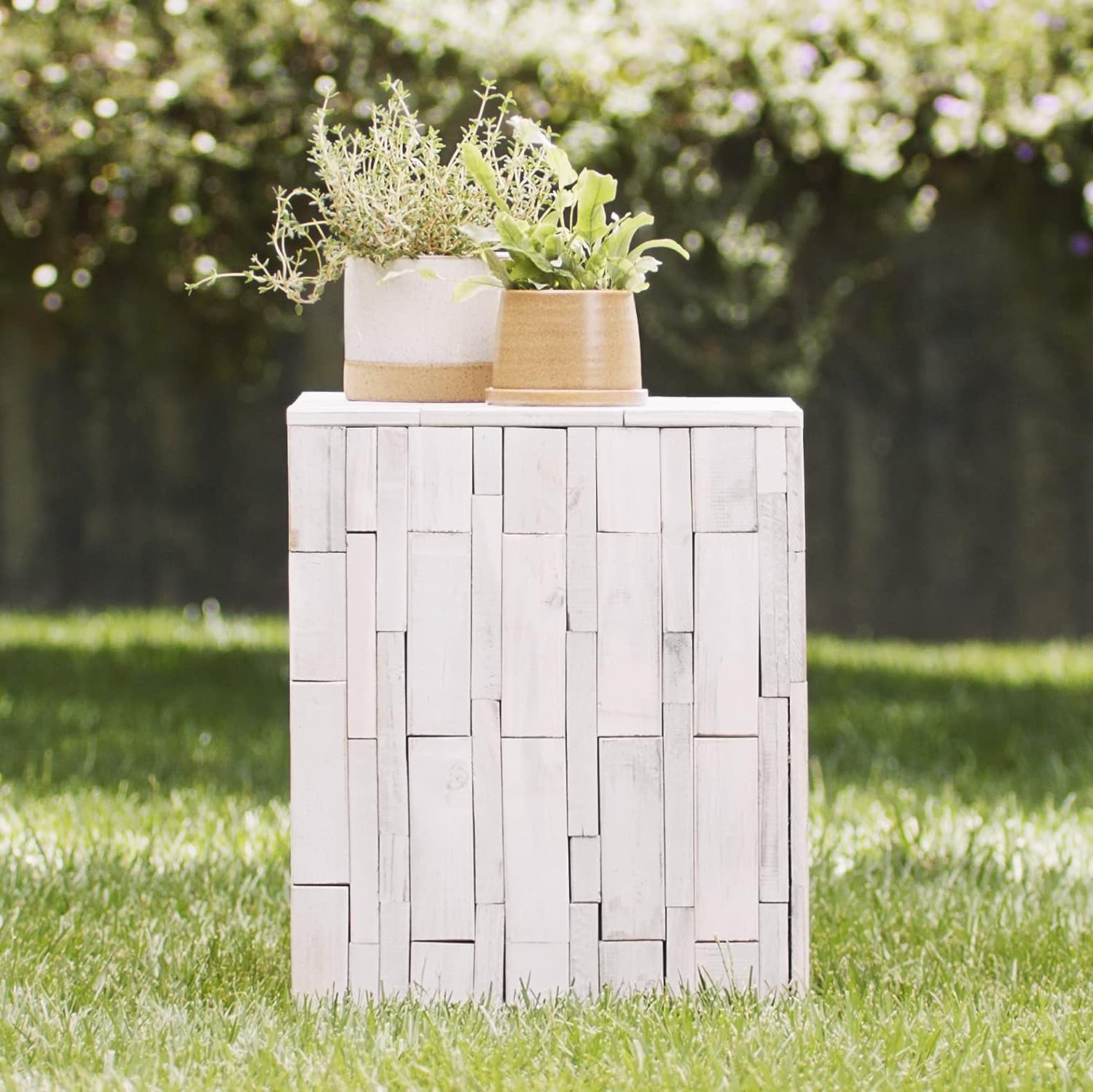 Amazon Aware Indoor/Outdoor Recycled Wood Tami Square Stool, Driftwood White - $45