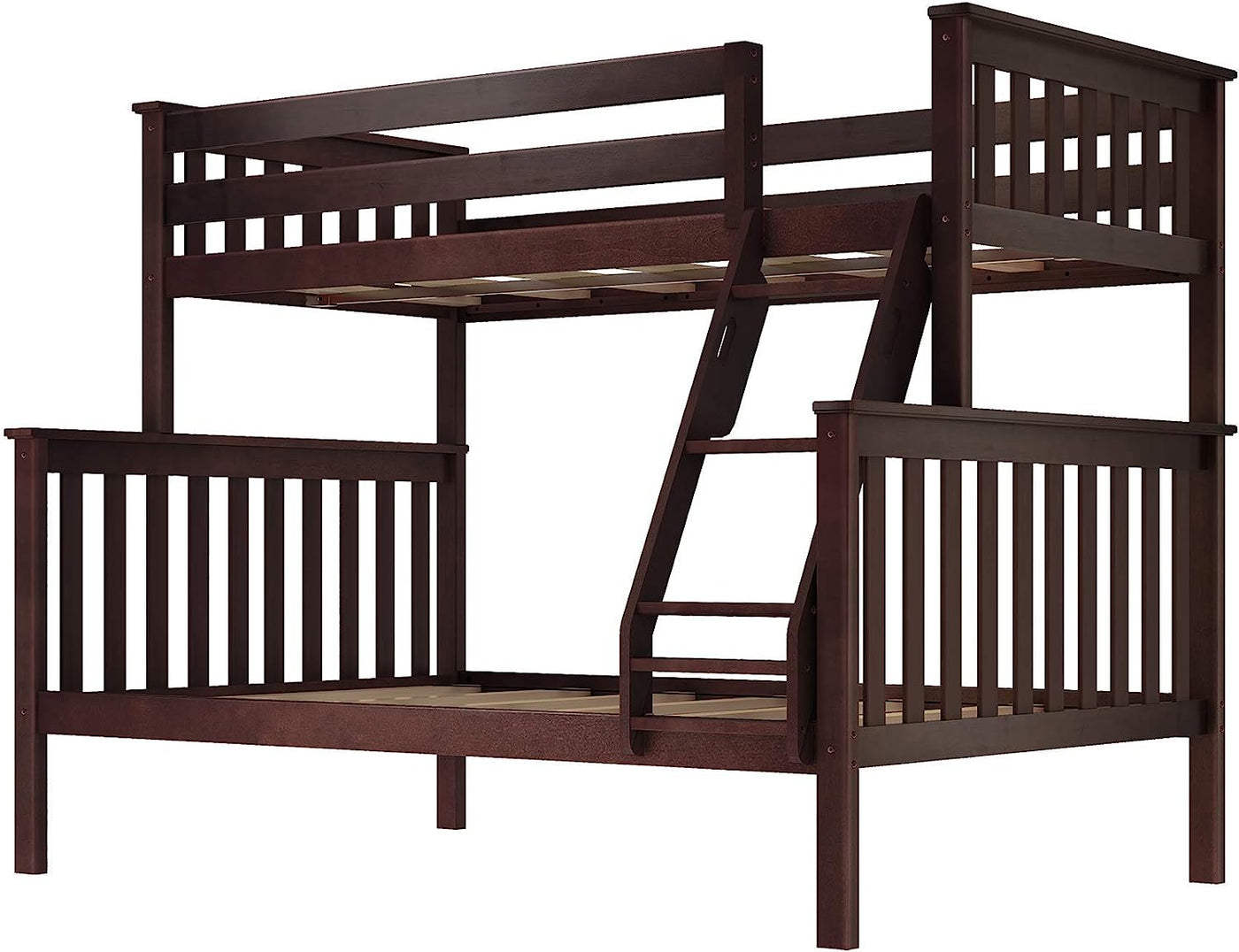 Max & Lily Bunk Bed, Twin-Over-Full Wood Bed Frame For Kids, Espresso - $345