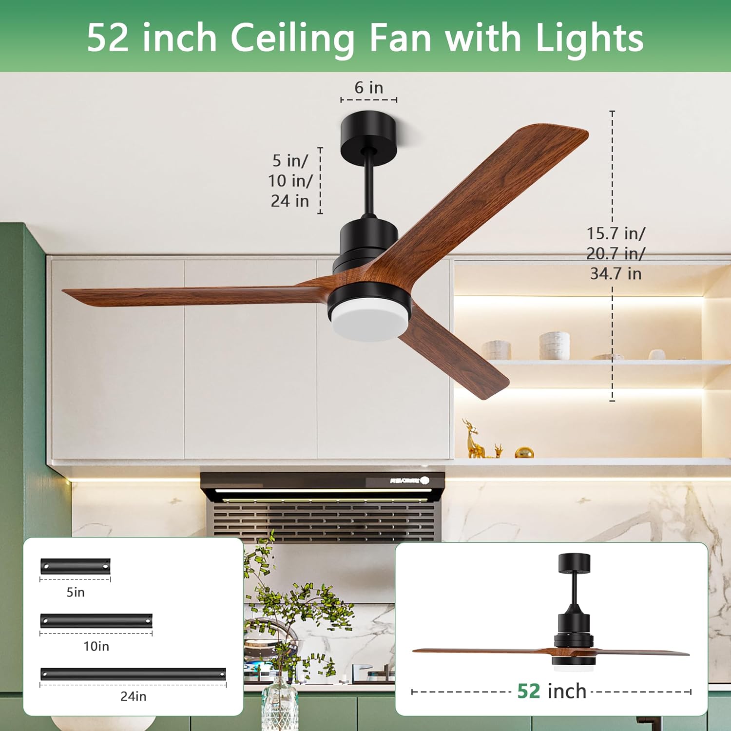 Ceiling Fans with Lights Outdoor/Indoor, 52" Ceiling Fan with LED DC Motor - $65