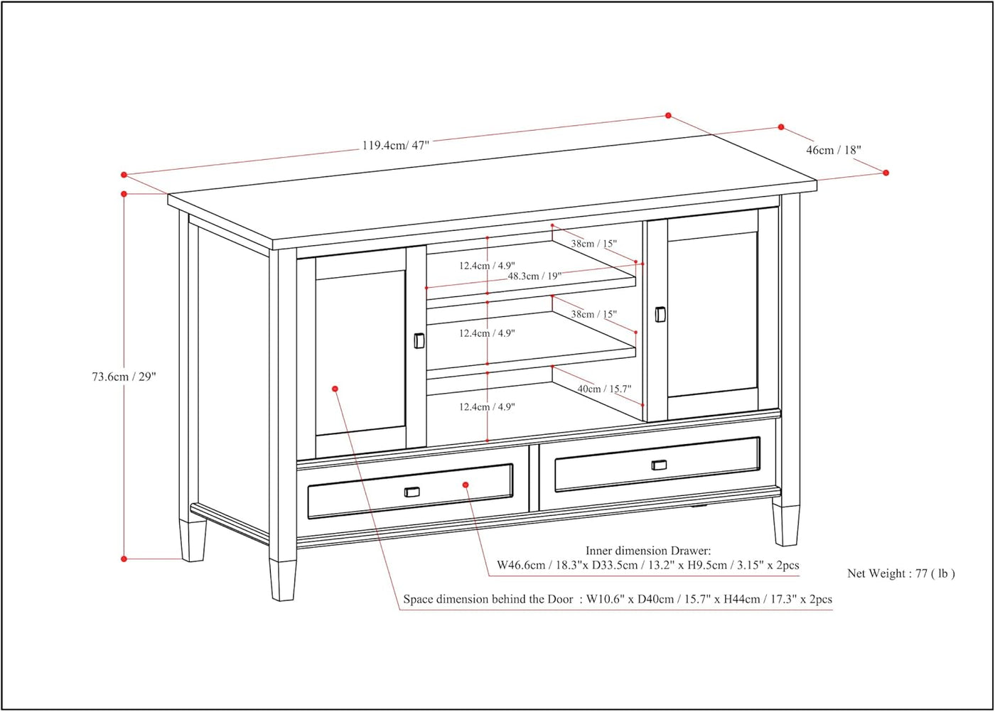 SIMPLIHOME Warm Shaker SOLID WOOD 47 Inch Wide Transitional TV Media Stand - $255