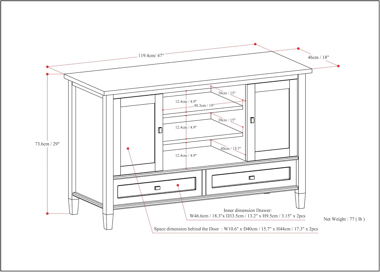 SIMPLIHOME Warm Shaker SOLID WOOD 47 Inch Wide Transitional TV Media Stand - $255