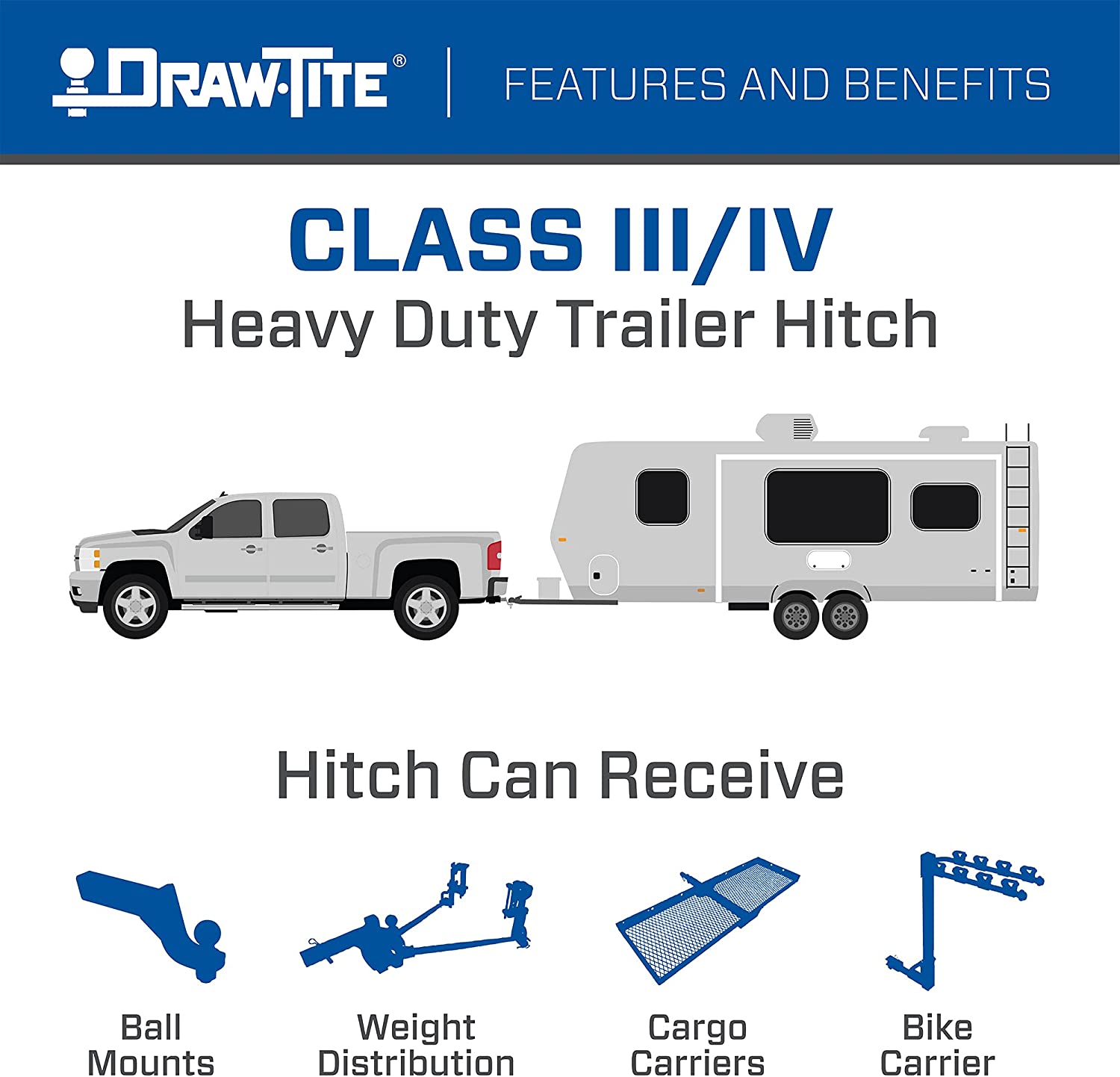 Draw-Tite 76031 Class 4 Trailer Hitch, 2 Inch Receiver, Black - $120
