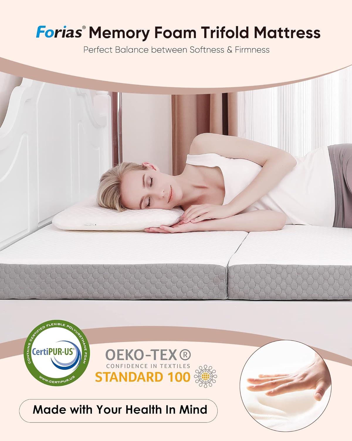 Forias Folding Mattress, Trifold Memory Foam Mattress, 4 Inch, Queen
