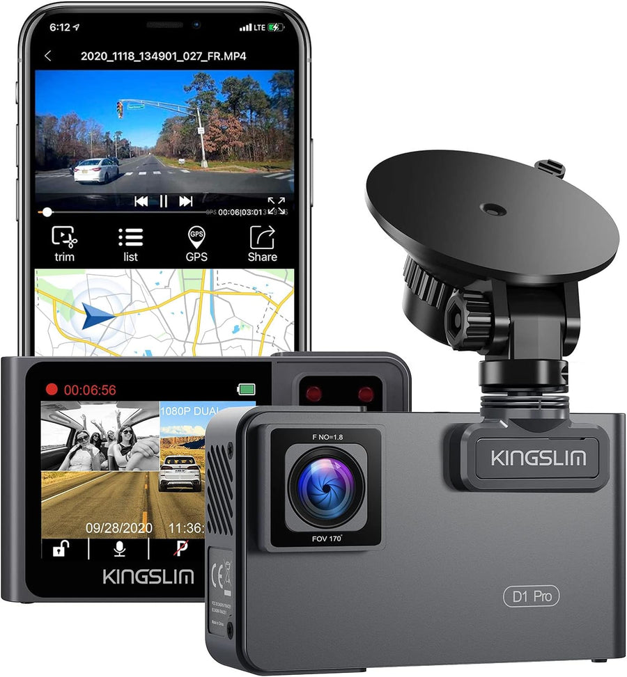 Kingslim D1 Pro 2K Dash Cam Front and Inside with Wi-Fi GPS - $100