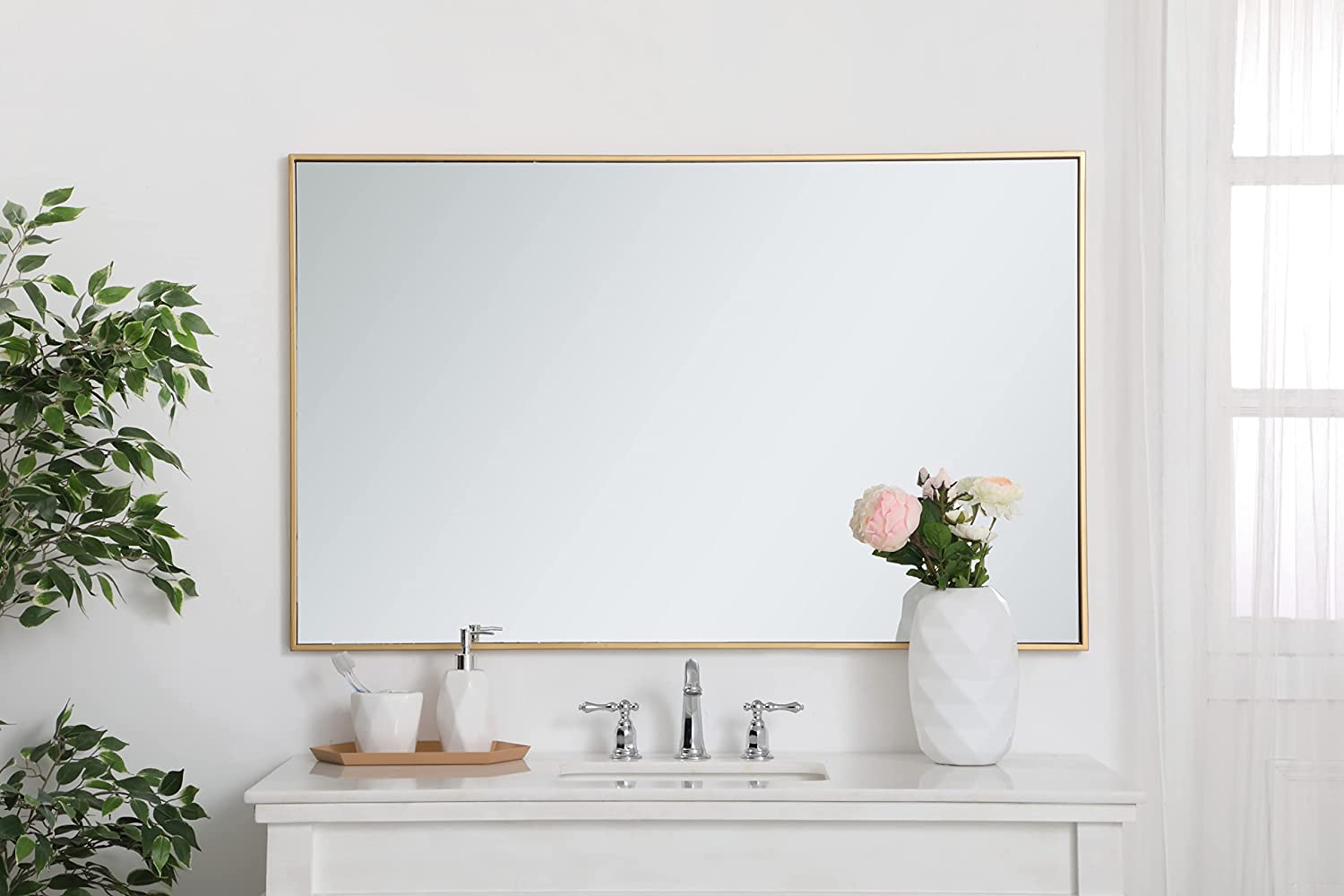 Elegant Decor Metal Frame Rectangle Mirror 30 inch in Brass - $130