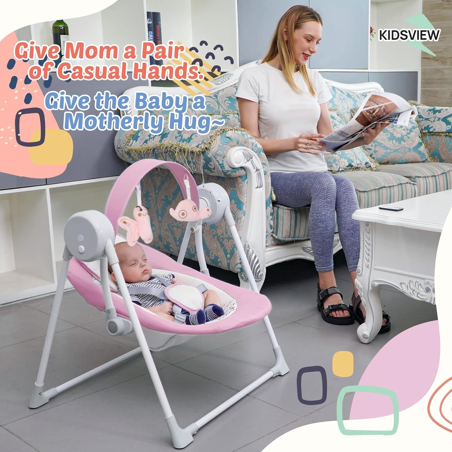 Pink and online gray baby swing