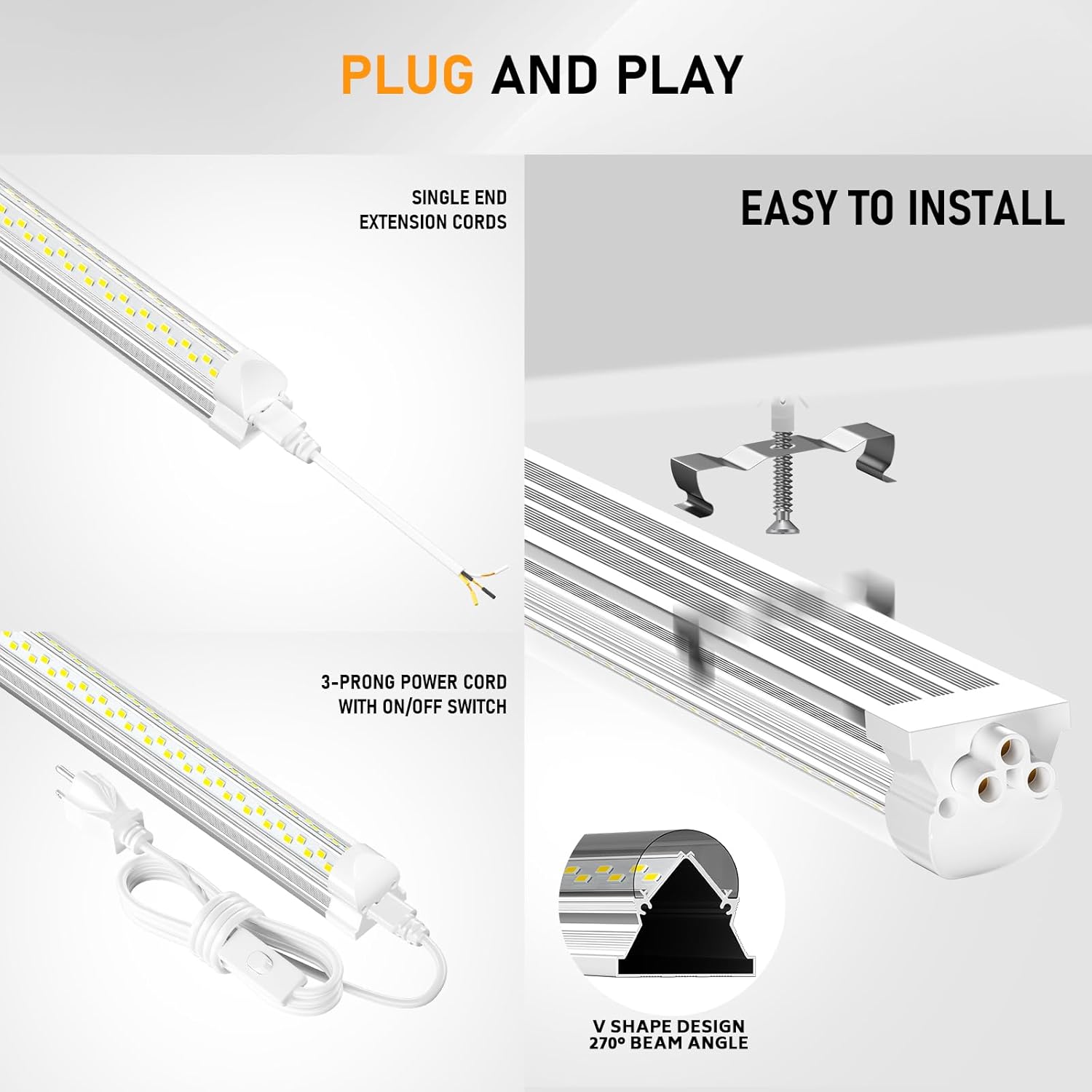 8ft LED Shop Light, 8' 100W 15000lm 6000K (12 Pack), 8 Foot Linkable - $105